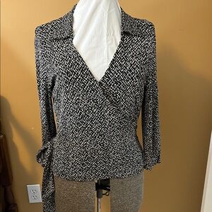 Talbots Black and tan Geometric Blouse